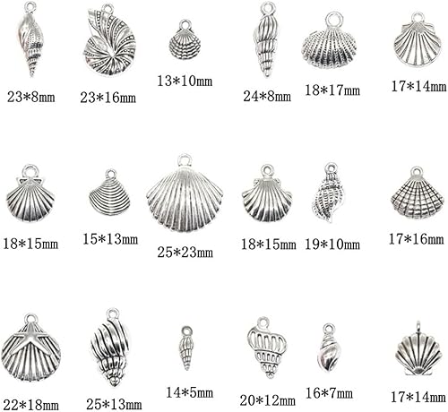 LEEQ 56PCS Charms Ocean Theme Coquille - Breloques Charms Pendentifs pour Bracelets Collier,Creation Bijoux, DIY Mixte Argent Antique Vintage Décoration Accessoires - Nail Gallerys