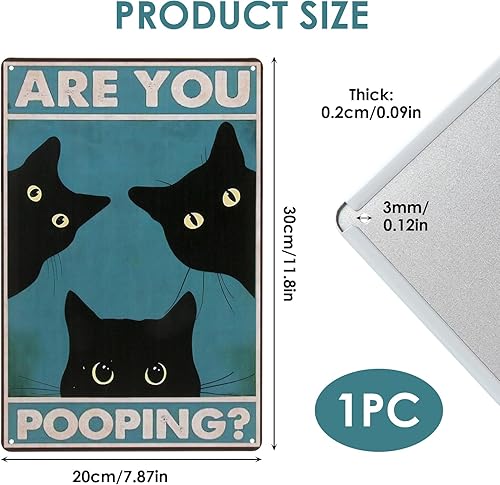 Panneau humoristique en métal avec chat noir « Are You Pooping » - Décoration murale vintage pour salle de bain - 20,3 x 30,5 cm - Pour les amateurs de chats et les toilettes - Nail Gallerys