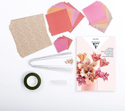 Clairefontaine 97714C - Kit Origami Bouquet de 12 Fleurs - 60 Feuilles 70g/m² dans 4 formats - 1 Pas-à pas - Activité Loisirs Créatifs - Nail Gallerys