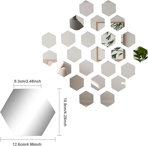 pangutheos 24 Pièces Hexagonal Miroir Mural Autocollant, 126 * 109 * 63mm Miroir Adhesif Mural, Miroir Acrylique pour DIY Maison Chambre Salon Décor TV Fond Décoration Décor - Nail Gallerys