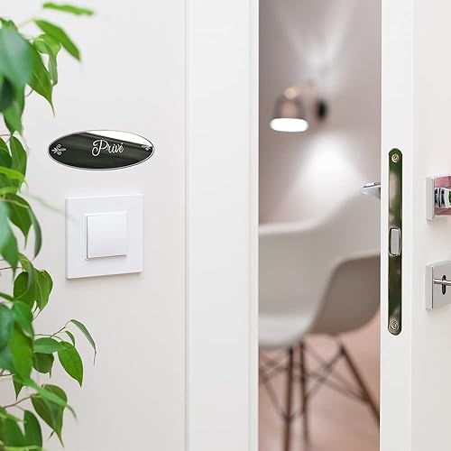 Plaque de Porte Privé en Plexi Miroir Autocollant - Plaque Miroir Adhésive - Dimensions 16 x 6 cm - Décoration pour Porte - Pastilles Doubleface au Dos - Nail Gallerys