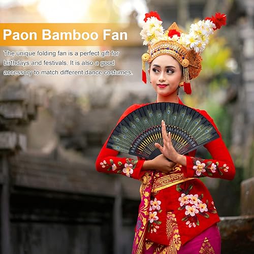 Éventail Pliable en Soie avec La plume Frange et Japonais Os Noirs Beau Motif de Paon Éventail à Main Antique,Éventails à main pliables en bambou,Éventail Pliant pour décoration de Maison, fête - Nail Gallerys