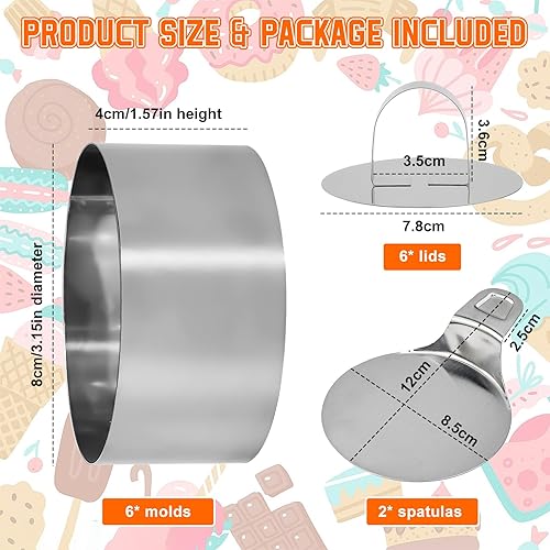 WEFHEF 6 PCS Cercle à Pâtisserie Cercle 8cm Gateau Inox 6 Couvercles 2 Spatules Démoulage Inox Cercle Rond Patisserie Moules à Gâteaux Rond Inox Pour Gâteaux Mousses - Nail Gallerys