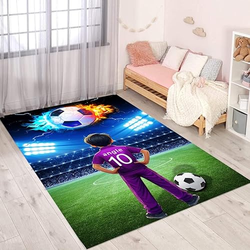 Fadaing Tapis de football pour salon, 160 x 230 cm, personnalisable, avec nom, pour chambre d'enfant, tapis de football, de jeu pour enfant, tapis de chambre à coucher (1,50 x 80 cm) - Nail Gallerys