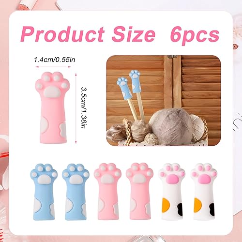 6pcs Bouchons d'Aiguilles à Tricoter Patte de Chat, Silicone Protecteurs Pointes d Aiguille à Tricoter Couvre-Pointes d'Aiguille pour Aiguilles de Taille 11-17(8mm-12,75mm), (Blanc, Rose, Bleu) - Nail Gallerys