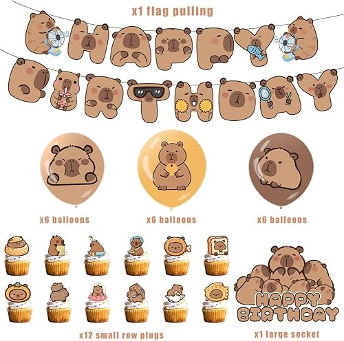 Capybara Décorations d'Anniversaire, 9 Ans Capybara Party Supplies Décoration Set 40 pièces, Comprend Bannières Ballons Cake Topper de Gâteau, Décoration d'Anniversaire pour Enfants - Nail Gallerys