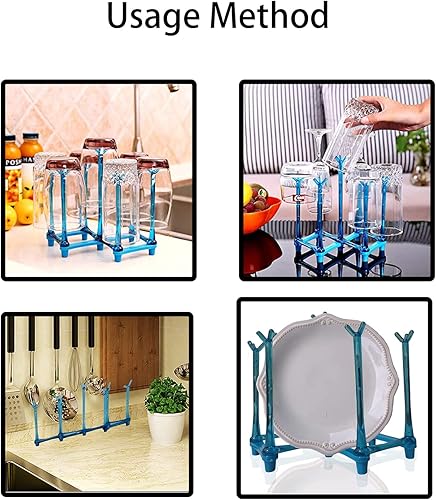 PCTC Égouttoir à tasses rétractable - Support de séchage pour bouteilles de sport - Égouttoir à tasses - Support pour cuisine, bureau - Bleu - Nail Gallerys