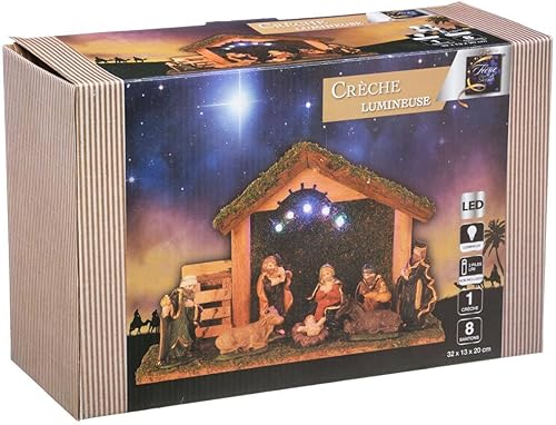 Feeric Lights et Christmas - Crèche de noël Lumineuse avec 8 santons h20cm 5 LED - Nail Gallerys