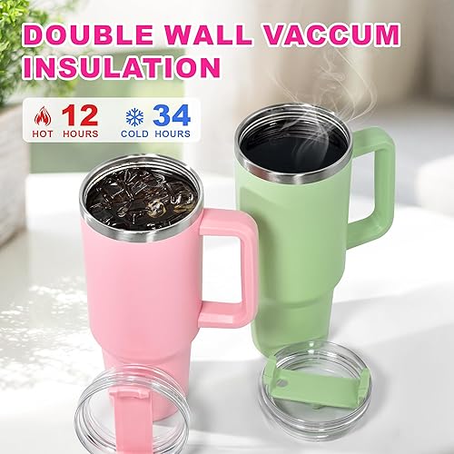 FECBK Mug Isotherme avec Paille et Poignée 1.2L, Tasse Isotherme 100% Anti-fuite, 34 Heures Froid, 12 Heures Chaud, Gobelet en Acier Inoxydable, Lavable au Lave-Vaisselle, Fuchsia - Nail Gallerys