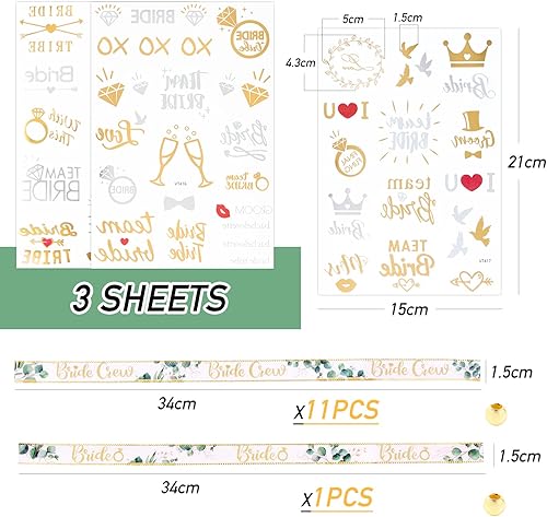 Kit de EVJF,1pcs Bride Bracelet +11pcs Team Bride Bracelet + 3 Feuilles Tatouage EVJF, Décoration pour Enterrement de Vie de Jeune Fille Mariage Hen Party Accessories - Nail Gallerys