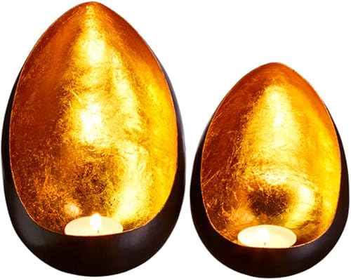 Lot de 2 Photophore marocain Namik doré | Bougeoir Lanterne Marocaine pour l'extérieur au Jardin l'intérieur sur la Table | Photophores marocains comme décoration de Maison Orientale - Nail Gallerys