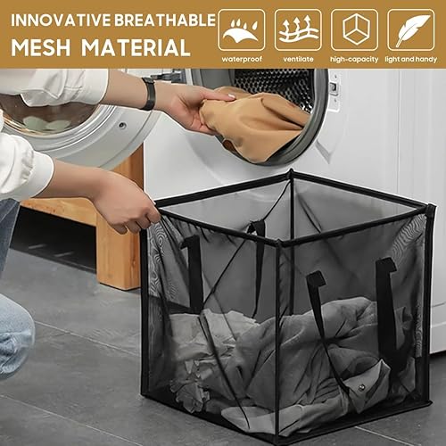 BOSNONA Panier à linge pop-up en maille avec poignées, portable et pliable, organiseur de rangement pliable pour buanderie, vêtements, jouets (gris, simple couche) - Nail Gallerys