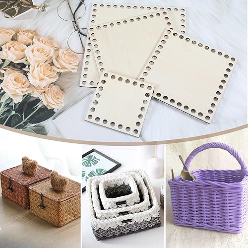 sdhiiolp Lot de 4 fonds de panier à crocheter - Plancher carré en bois à crocheter - 10/12/15/20 cm - Kit de tressage pour bricolage - Nail Gallerys