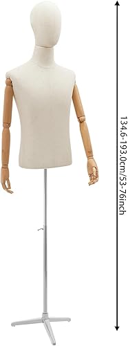 LKHDONG Mannequin de couture pour homme - Hauteur réglable de 135 à 193 cm - Buste de couture - Buste d'homme - Pour magasins de vêtements, couture (lin + argent, taille M) - Nail Gallerys