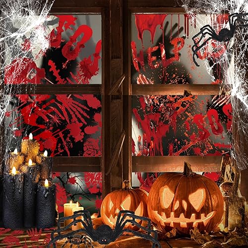 PUWOWYE Halloween Decoration Empreinte Sanglante D'empreinte, Décorations de Halloween Fenêtre Autocollants 5 Feuilles, Autocollants de Fenêtre Spooky pour Décorations de Fête D'halloween - Nail Gallerys