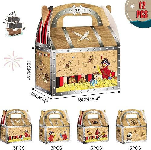WERNNSAI Lot de 12 boîtes cadeaux pour fête au trésor pirate pour garçons - Fournitures de décoration de fête d'anniversaire - Jeu de chasse au trésor - Nail Gallerys