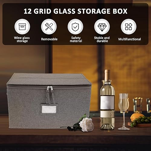 Boîte de rangement pour verres à vin avec 12 séparateurs - Pliable - Avec poignée - Boîte de rangement empilable pour les fêtes, les voyages, le camping, les déménagements - Nail Gallerys