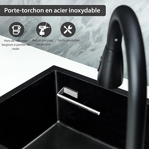 Lopoleis® Porte-torchons pour évier de Cuisine, Organiseur de Cuisine et de Rangement, Rangement Cuisine, Rangement sous évier, Accessoire Cuisine, Attache torchon, Tringle sans perçage - Nail Gallerys