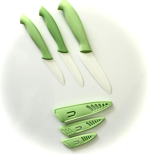 Eurotel Set de 3 - Couteaux Céramique Couleur Vert - Universel 12,5 + Fruits 10 + Office 8 cm – Manche Ergonomique - Avec Etui de Protection - Nail Gallerys