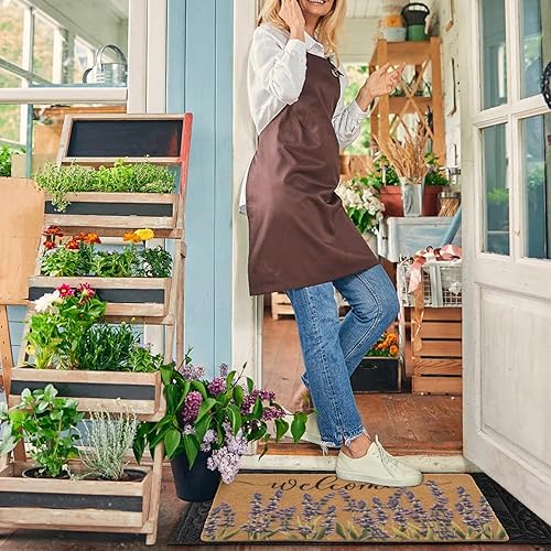 Paillasson de bienvenue avec fleurs de lavande - Tapis d'entrée intérieur et extérieur antidérapant en fibre de coco - 43,2 x 73,2 cm - Nail Gallerys
