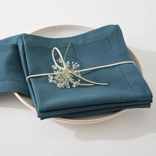 Atmosphera - Lot de 4 Serviettes de Table Chambray - Bleu Canard 40x40 cm - Nail Gallerys