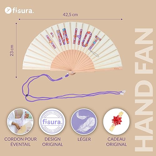 Fisura – Éventail en Bois Original avec Message “I’m Hot”. Accessoire Moderne et coloré, Ventilateur de Poche Beige avec Attache Incluse. Dimensions : 42,5 x 23 cm - Nail Gallerys