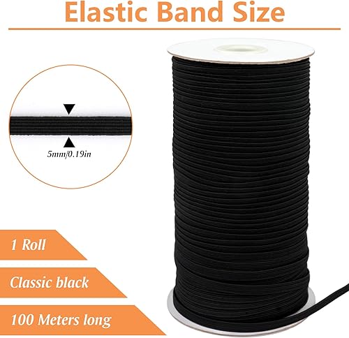 Bande élastique noire de 5 mm - 100 m de long - Fil élastique plat solide - Pour la maison, le bricolage, l'artisanat, les tissus à coudre - Nail Gallerys