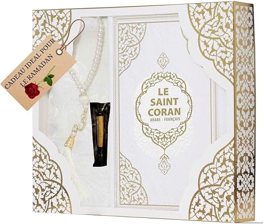 Imani Aksa Coffret Cadeau Musulman-Saint Coran Tapis de prière, tesbih, Coran- Tapis prière muuslman- Islam-Ramadan,Aïd Hajj, Umrah, Mariage, Naissance, Mevlid Muslim (Rose (Arabe et français)) - Nail Gallerys