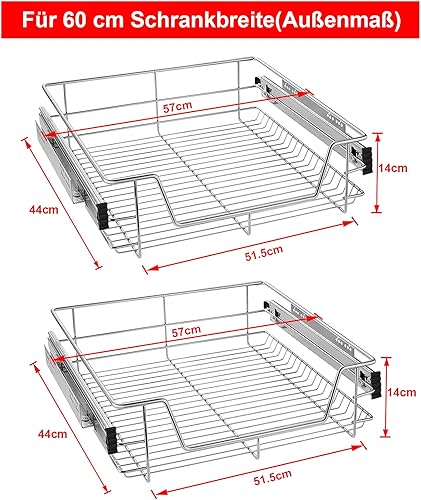 UISEBRT 4X Tiroir Téléscopique de Cuisine Tiroir Télescopique 60cm - Panier de Rangement Coulissant Cuisine (60cm) - Nail Gallerys