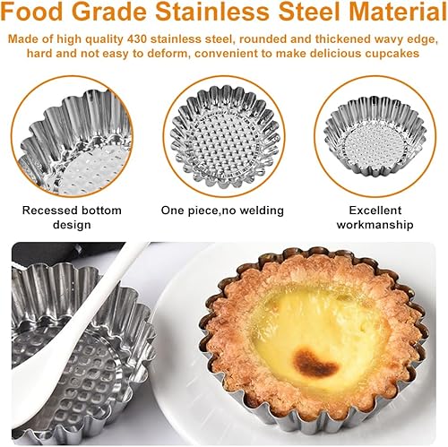 20 Pièce Sharp Moules à Tarte aux Oeufs, Moule à Tarte Réutilisables en Acier Tnoxydable, Métal Tarte Oeuf Pan, Plats à Tartelettes Idéal pour la Cuisson de Gâteaux, Biscuits, Pudding (Argent) - Nail Gallerys