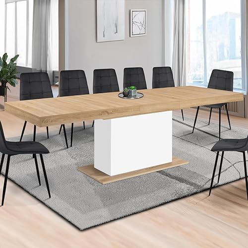 IDMarket - Table à Manger Extensible Rectangle Eden 8-12 Personnes Bois et Blanc 200-250 cm - Nail Gallerys