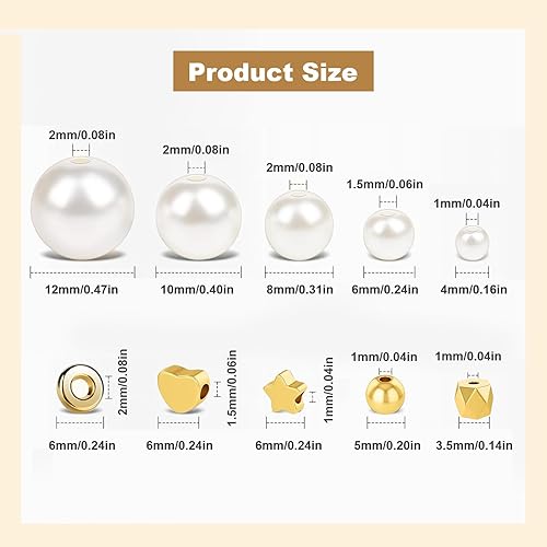 800 Pièces Perles Blanches et Perles Intercalaires Dorées Set, Élégant Perles D'espacement D'or pour Artisanat, DIY Rond Blanc Perles Dimitation pour Fabrication Bijoux Colliers Bracelet - Nail Gallerys