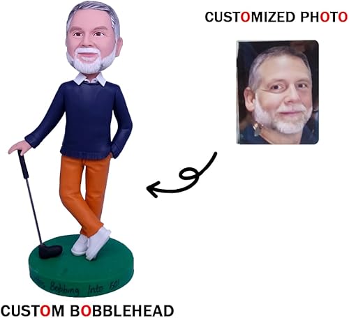 Figurine sportive personnalisée pour homme, fabriquée à partir de votre photo, chemise violette, cadeau en argile faite à la main pour la fête des pères, golf, bureau, décoration d'intérieur - Nail Gallerys