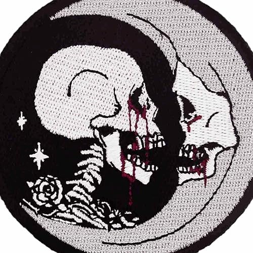 Patch brodé en forme de Crâne de croissant de lune, Regarder affectueusement, à coudre ou à coller avec fer à repasser - Nail Gallerys