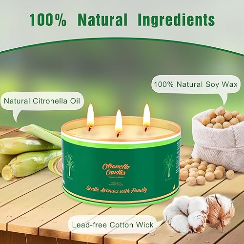 Bougie Citronella Outdoor Grande, 2 x 14OZ Bougie Outdoor,3 Mèches Bougies de Jardin 200 Heures de Combustion,Bougies en Cire de Soja Naturelle pour Camping, Terrasse, Jardin, Piscine - Nail Gallerys