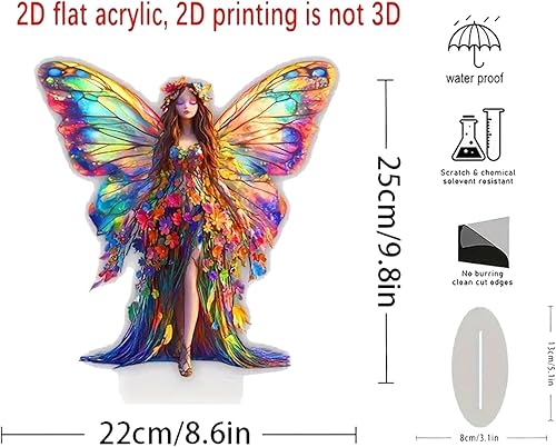 HWOLPEMS Décoration de bureau en forme de fée de lotus bleue en acrylique - Statue de fée plate 2D - Décoration d'intérieur - Décoration de bureau pour la maison, la chambre, le bureau (E) - Nail Gallerys