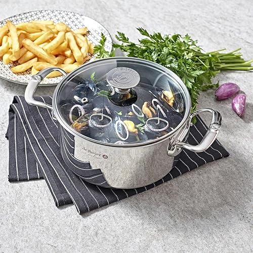 De Buyer - Faitout en inox MILADY avec son couvercle en verre - 24 cm - Fabriqué en France, Sans PFAS, Inox 18/10 Performant et Résistant, Fond Sandwich, Tous Feux + Four, Finition Poli Brillant - Nail Gallerys