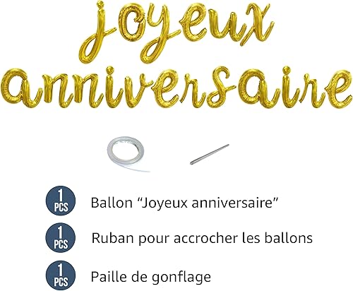 Ballon Joyeux Anniversaire couleur Or – Déco Fête d’Anniversaire – Gonflable Hélium ou Air – Qualité Supérieure –Marque Funfest - Nail Gallerys