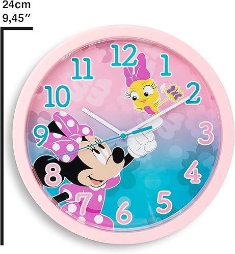 damaloo Horloge Murale Minnie Enfant 24cm diamètre - Horloge Chambre d'enfant pour Apprendre a Lire l'heure - Horloge Murale décorative garçons et Filles - Horloge Enfant d'apprentissage - Nail Gallerys