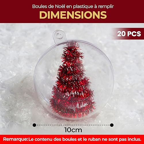 Lot de 20 Boules de Noël Transparentes de 10 cm à Décorer - Boules de Noël Transparentes à Personnaliser- Décoration de Noel DIY pour Sapin, Maison.. - Nail Gallerys
