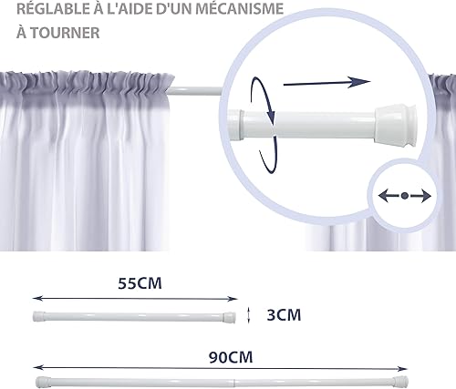 Levivo tringle à rideau, 95% Aluminium (Blanc), 5% Plastique, 55-90 cm - Nail Gallerys