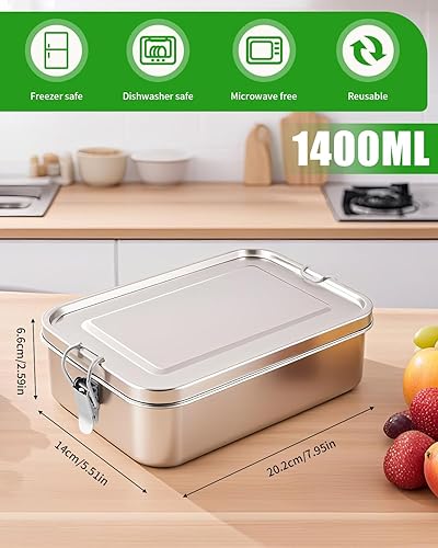 Cexovo 1400ML Boîte à Bento en Acier Inoxydable Lunch Box Inox Boîte à Lunch en Acier Inoxydable Avec 2 Compartiment Amovible, Sans BPA, Anti Fuite, pour Bureau, Voyage, Camping, Enfants et Adultes - Nail Gallerys
