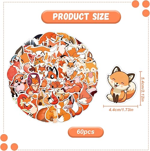 60 Pcs Renard Autocollants,Mignon Renard Autocollant Enfant,Cool Autocollants Esthétiques Pour Bouteilles D'eau Ordinateur Portable Scrapbooks Guitares Téléphone|Adolescent Fille Enfants Autocollant - Nail Gallerys