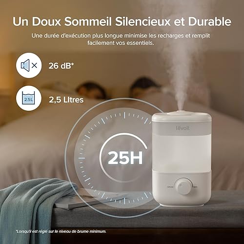 LEVOIT Humidificateur d'air bébé Top-Fill, 2.5 L Jusqu'à 25H Durable, 26 dB Silencieux, Arrêt Auto, Buse à 360°, Mini Conception avec Bouton facile à utiliser sans BPA pour Chambre - Nail Gallerys