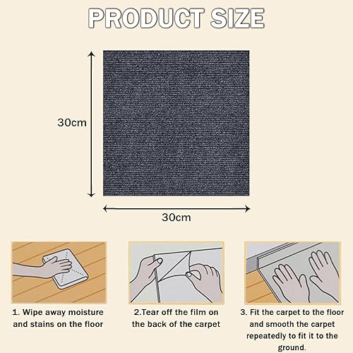 Hiseng Dalles de Moquette Adhésives, 30x30CM Lavable Dalles Moquette Autocollante Sol Tapis de Sol Bureau en Tissu Carreaux de Sol Faciles pour Office Salon Maison Chambre (10 Pièces,Beige) - Nail Gallerys