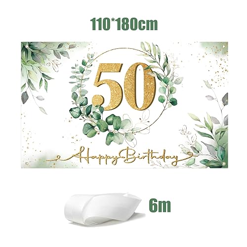 Bannière Happy Birthday 50 Ans Banderole Vert Or Anniversaire Toile de Fond Grand Tissu de Photographie pour Fête 1.1 x 1.8m - Nail Gallerys