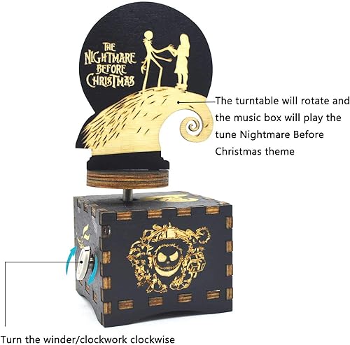 Micteney Boîte à Musique en Bois L'Étrange Noël de Monsieur Jack, This is Halloween, Nightmare Christmas, Cadeau pour Enfants, Jouets de l'étrange Noël de Monsieur Jack - Nail Gallerys