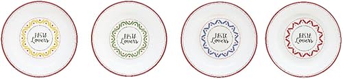 COFFRET DE 4 ASSIETTES A PATES Ø 20CM EN PORCELAINE PASTA & PIZZA LOVERS - Nail Gallerys