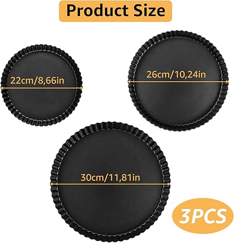 GBACHOOSE Lot de 3 moules à tarte avec fond amovible, anti-adhésif, 22/26/30 cm, en acier au carbone, pour tartes et tartes - Nail Gallerys
