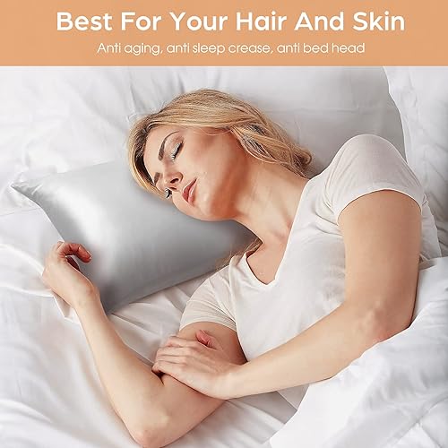 Veaken Lot de 2 taies d'oreiller en soie pour cheveux et peau, 100 % soie de mûrier 25 momme, 600 fils, deux côtés en pure soie avec fermeture éclair dissimulée, standard, 50,8 x 66 cm, gris noir - Nail Gallerys